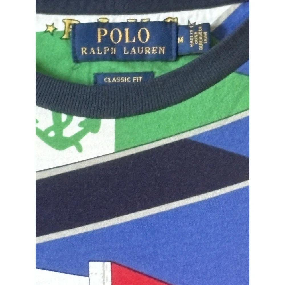 Polo Ralph Lauren Yacht Club RLYC All Over Print Flag Anchor Graphic T-Shirt M